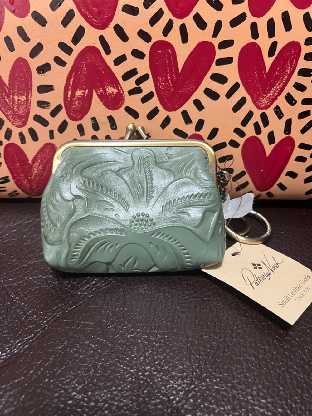 Patricia Nash embossed leather kiss-lock coin purse in sage
